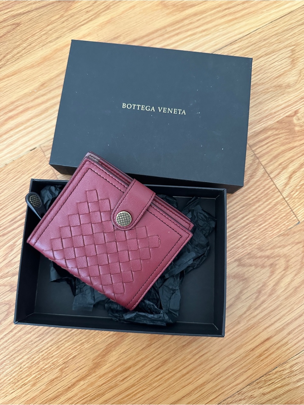 Bottega Veneta Burgundy Woven Leather Card,cash holder wallet - Picture 1 of 8